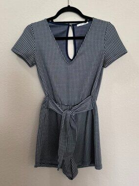 Zara Blue Gingham Keyhole Back Tie Waist Romper Size S